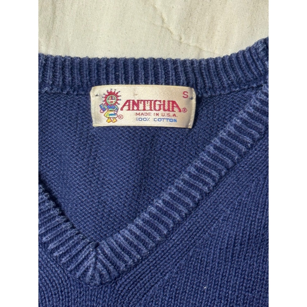Vintage Antigua Kansas‎ Jayhawks V-Neck Sweater Blue Cotton Made in USA Mens S - Picture 6 of 7